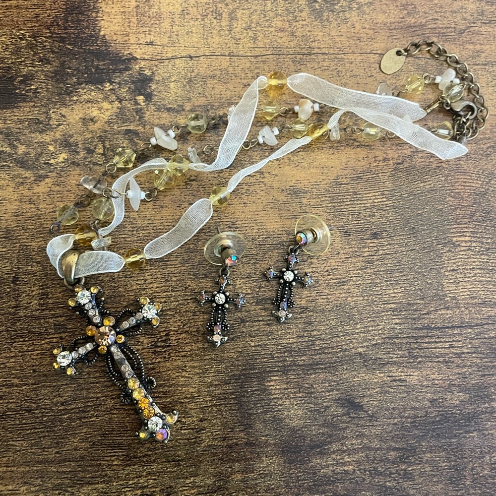 Cross necklace and earrings